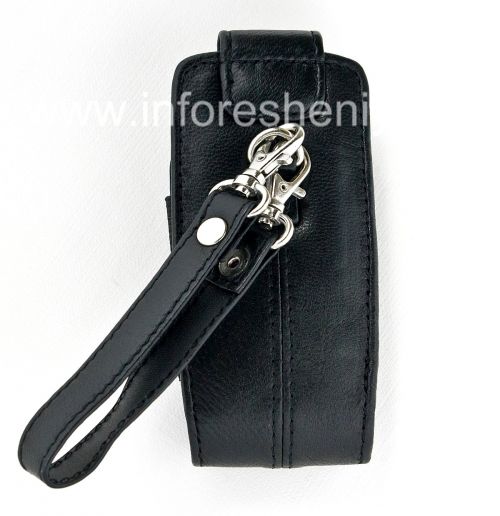 Photogallery for Kasus kulit asli dengan tali dan logam tag Kulit Tote untuk BlackBerry 8100 / 8110/8120 Pearl, Hitam (Pitch Black) product