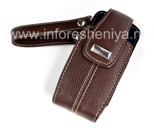 Photogallery for Original Leather Case Bag with a metal tag &quot;BlackBerry&quot; Embrossed Leather Tote for BlackBerry 8100/8110/8120 Pearl, Dark Brown product