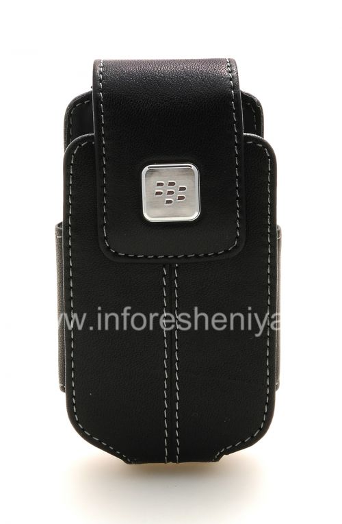Photogallery for L&#39;étui en cuir d&#39;origine avec un clip avec une étiquette métallique Étui pivotant en cuir pour BlackBerry 8220 Pearl flip, Noir (Black) product
