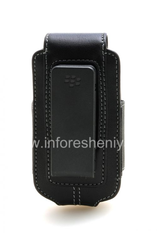 Photogallery for L&#39;étui en cuir d&#39;origine avec un clip avec une étiquette métallique Étui pivotant en cuir pour BlackBerry 8220 Pearl flip, Noir (Black) product
