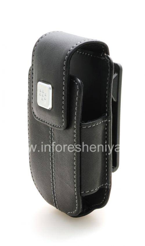 Photogallery for L&#39;étui en cuir d&#39;origine avec un clip avec une étiquette métallique Étui pivotant en cuir pour BlackBerry 8220 Pearl flip, Noir (Black) product