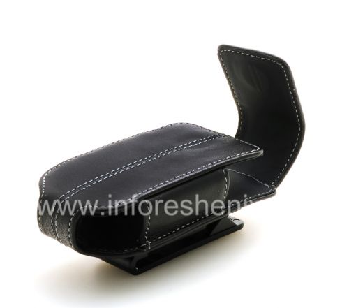 Photogallery for L&#39;étui en cuir d&#39;origine avec un clip avec une étiquette métallique Étui pivotant en cuir pour BlackBerry 8220 Pearl flip, Noir (Black) product