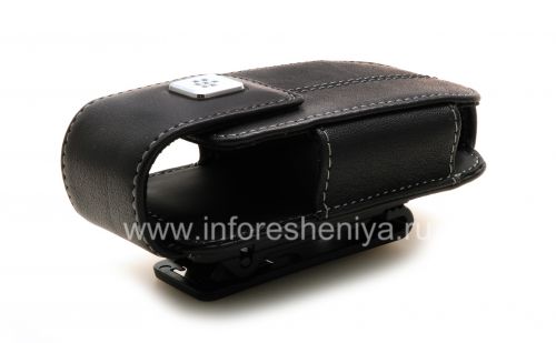 Photogallery for L&#39;étui en cuir d&#39;origine avec un clip avec une étiquette métallique Étui pivotant en cuir pour BlackBerry 8220 Pearl flip, Noir (Black) product