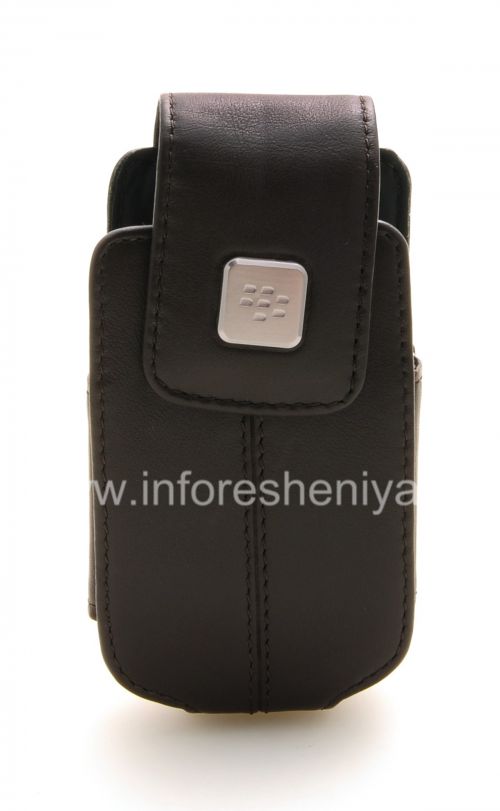 Photogallery for L&#39;étui en cuir d&#39;origine avec un clip avec une étiquette métallique Étui pivotant en cuir pour BlackBerry 8220 Pearl flip, Brown (Espresso) product