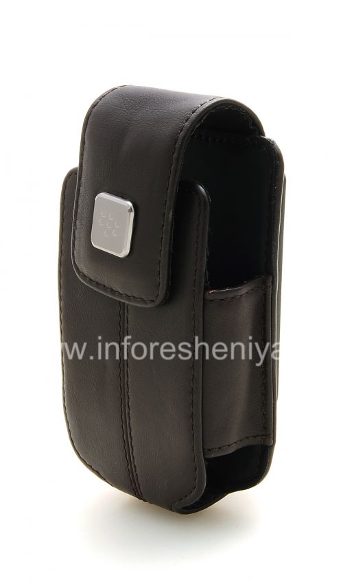 Photogallery for L&#39;étui en cuir d&#39;origine avec un clip avec une étiquette métallique Étui pivotant en cuir pour BlackBerry 8220 Pearl flip, Brown (Espresso) product