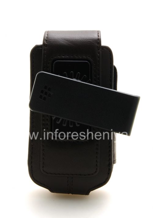 Photogallery for L&#39;étui en cuir d&#39;origine avec un clip avec une étiquette métallique Étui pivotant en cuir pour BlackBerry 8220 Pearl flip, Brown (Espresso) product