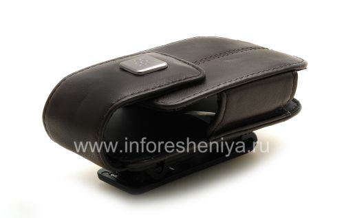 Photogallery for L&#39;étui en cuir d&#39;origine avec un clip avec une étiquette métallique Étui pivotant en cuir pour BlackBerry 8220 Pearl flip, Brown (Espresso) product