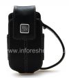 Photo 1 — Funda de cuero original del bolso con un metal etiqueta Bolsa de piel para BlackBerry 8220 Pearl tirón, Negro (Negro)