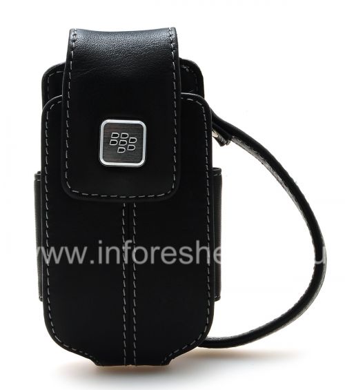 Photogallery for 原装皮套包有金属标签手提包皮革为BlackBerry 8220 Pearl翻转, 黑（黑） product