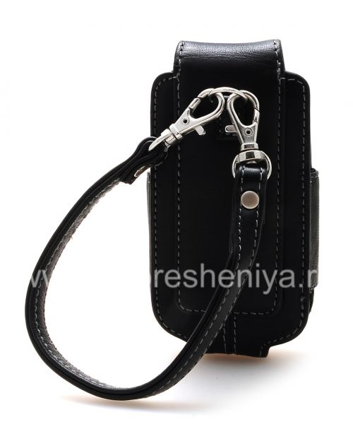 Photogallery for 原装皮套包有金属标签手提包皮革为BlackBerry 8220 Pearl翻转, 黑（黑） product
