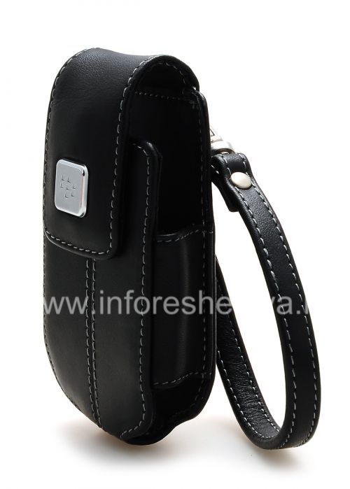 Photogallery for 原装皮套包有金属标签手提包皮革为BlackBerry 8220 Pearl翻转, 黑（黑） product