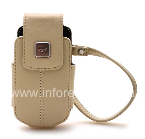 Photogallery for 原装皮套包有金属标签手提包皮革为BlackBerry 8220 Pearl翻转, 米色（砂岩） product