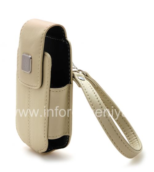 Photogallery for 原装皮套包有金属标签手提包皮革为BlackBerry 8220 Pearl翻转, 米色（砂岩） product
