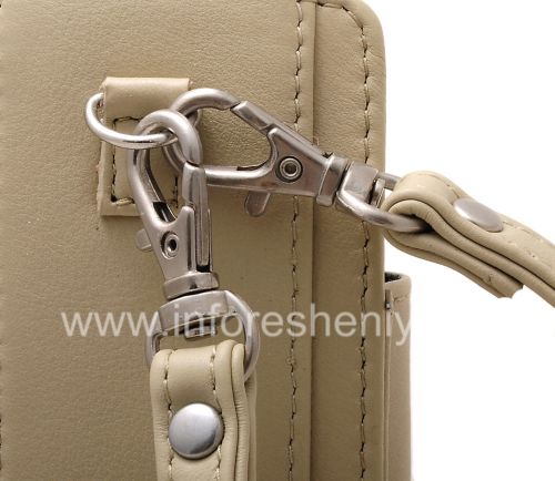 Photogallery for 原装皮套包有金属标签手提包皮革为BlackBerry 8220 Pearl翻转, 米色（砂岩） product
