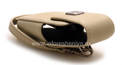 Photogallery for 原装皮套包有金属标签手提包皮革为BlackBerry 8220 Pearl翻转, 米色（砂岩） product