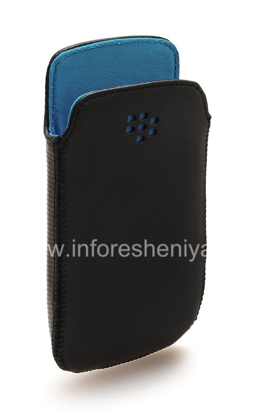 Photogallery for De cuero original de la bolsa del bolsillo del bolsillo de cuero para BlackBerry Curve 9360/9370, Negro / Azul (Blue Sky) product