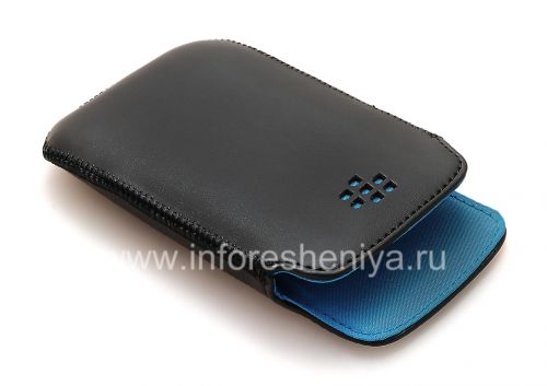 Photogallery for De cuero original de la bolsa del bolsillo del bolsillo de cuero para BlackBerry Curve 9360/9370, Negro / Azul (Blue Sky) product