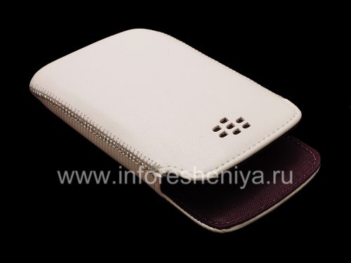 Photogallery for De cuero original de la bolsa del bolsillo del bolsillo de cuero para BlackBerry Curve 9360/9370, Blanco / Púrpura (blanco / púrpura) product