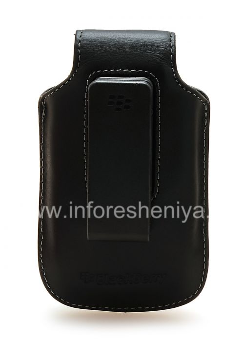 Photogallery for ब्लैकबेरी के लिए क्लिप और धातु टैग चमड़ा कुंडा पिस्तौलदान के साथ मूल चमड़े के मामले, काला (काला) product