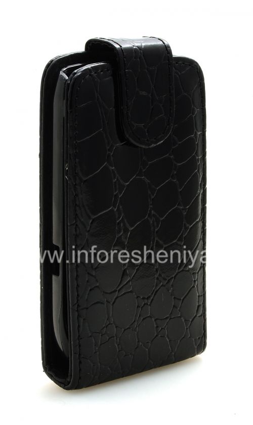 Photogallery for BlackBerry 9800 / 9810 Torch জন্য উল্লম্ব খোলার সঙ্গে চামড়া ক্ষেত্রে কভার, কালো &quot;কুমির&quot; product