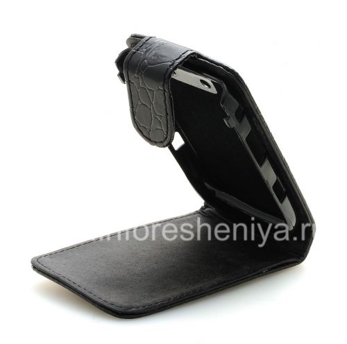 Photogallery for BlackBerry 9800 / 9810 Torch জন্য উল্লম্ব খোলার সঙ্গে চামড়া ক্ষেত্রে কভার, কালো &quot;কুমির&quot; product