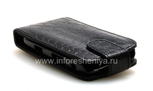 Photogallery for BlackBerry 9800 / 9810 Torch জন্য উল্লম্ব খোলার সঙ্গে চামড়া ক্ষেত্রে কভার, কালো &quot;কুমির&quot; product
