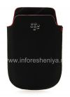 Photo 1 — Leder Case-Tasche BlackBerry Logo für BlackBerry 9800 / 9810 Torch, Schwarz mit rotem Streifen, Major Textur, Metall-Logo