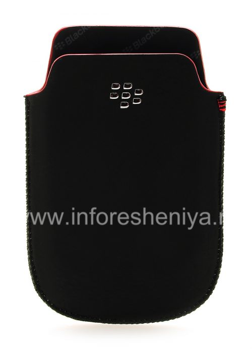 Photogallery for Leather Case-pocket BlackBerry logo for BlackBerry 9800 / 9810 Torch, Black with red stripe, large texture, metal logo product