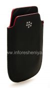 Photo 3 — Leder Case-Tasche BlackBerry Logo für BlackBerry 9800 / 9810 Torch, Schwarz mit rotem Streifen, Major Textur, Metall-Logo