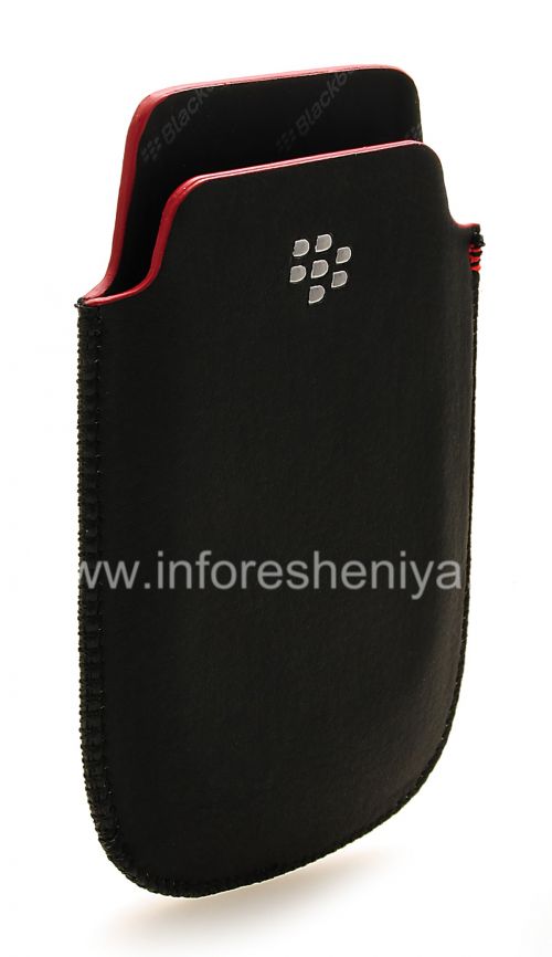 Photogallery for Leather Case-pocket BlackBerry logo for BlackBerry 9800 / 9810 Torch, Black with red stripe, large texture, metal logo product
