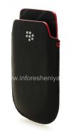 Photo 4 — Leder Case-Tasche BlackBerry Logo für BlackBerry 9800 / 9810 Torch, Schwarz mit rotem Streifen, Major Textur, Metall-Logo