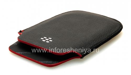 Photogallery for Leather Case-pocket BlackBerry logo for BlackBerry 9800 / 9810 Torch, Black with red stripe, large texture, metal logo product
