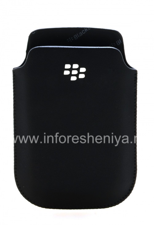 Photogallery for Leather Case-pocket with a white logo for BlackBerry BlackBerry 9800 / 9810 Torch, Black, fine texture, white plastic logo product
