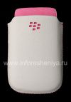 Photo 1 — Asli Leather Case-saku Kulit Pocket untuk BlackBerry 9800 / 9810 Torch, Putih / merah muda (putih w / Pink Aksen)