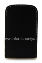 Signature Leather Case-saku handmade Jenis Monaco Vertikal Pouch Kulit Kasus untuk BlackBerry 9800 / 9810 Torch, Black (hitam)