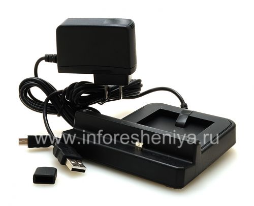 Photogallery for Proprietary docking station for charging the phone and battery Mobi Products Cradle for BlackBerry 9800/9810 Torch, The black product