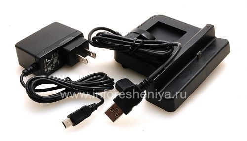 Photogallery for Proprietary docking station for charging the phone and battery Mobi Products Cradle for BlackBerry 9800/9810 Torch, The black product