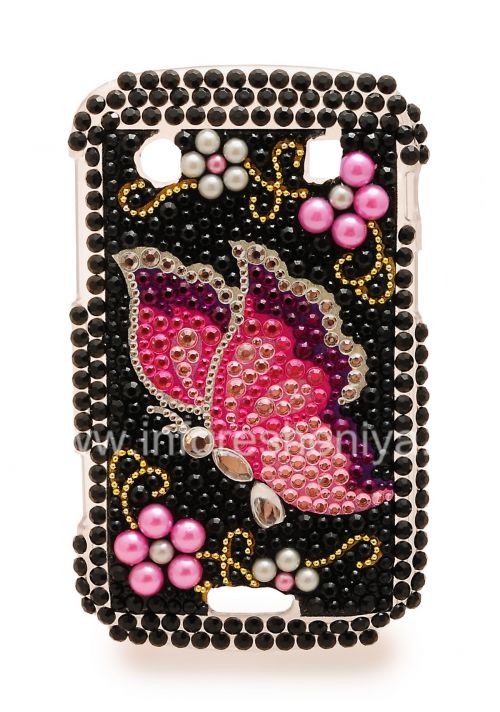 Photogallery for ब्लैकबेरी 9900/9930 Bold टच के लिए स्फटिक के साथ प्लास्टिक बैग कवर, तितली, काला product