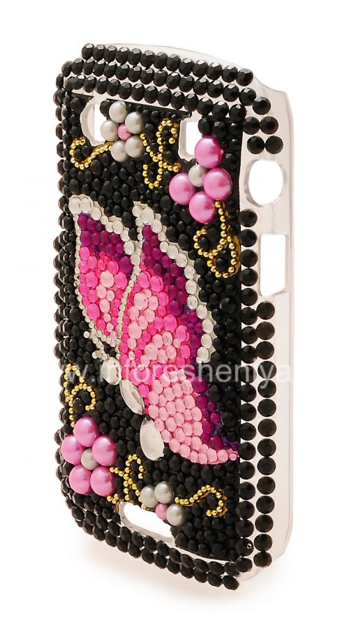Photogallery for ब्लैकबेरी 9900/9930 Bold टच के लिए स्फटिक के साथ प्लास्टिक बैग कवर, तितली, काला product