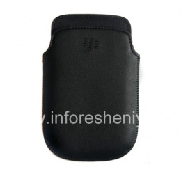 Caso de cuero de bolsillo para BlackBerry 9900/9930/9720, Negro, de buena textura, logotipo de plástico negro