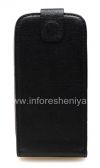 Photo 1 — kasus penutup kulit dengan membuka vertikal untuk BlackBerry 9850 / 9860 Torch, Hitam dengan tekstur kain
