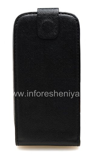 Photogallery for Housse en cuir avec couvercle à ouverture verticale pour BlackBerry 9850/9860 Torch, Noir avec une texture en lin product
