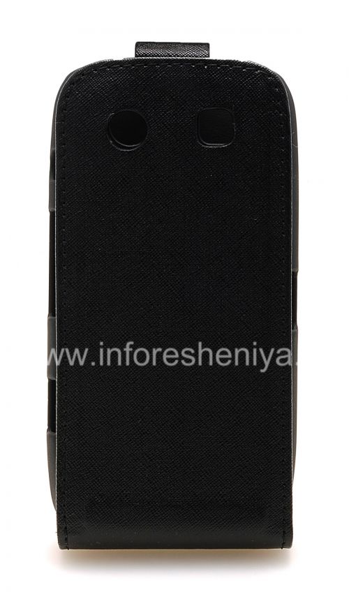 Photogallery for Housse en cuir avec couvercle à ouverture verticale pour BlackBerry 9850/9860 Torch, Noir avec une texture en lin product
