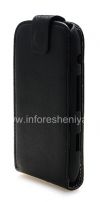 Photo 3 — kasus penutup kulit dengan membuka vertikal untuk BlackBerry 9850 / 9860 Torch, Hitam dengan tekstur kain
