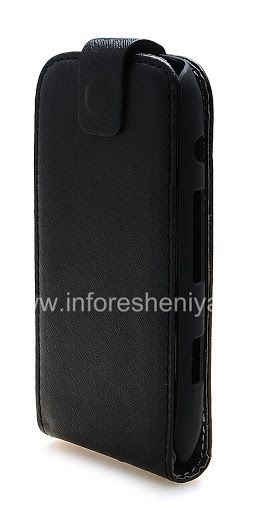 Photogallery for Housse en cuir avec couvercle à ouverture verticale pour BlackBerry 9850/9860 Torch, Noir avec une texture en lin product