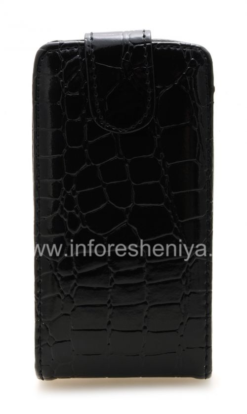 Photogallery for Housse en cuir avec couvercle à ouverture verticale pour BlackBerry 9850/9860 Torch, Black &quot;Crocodile&quot; product