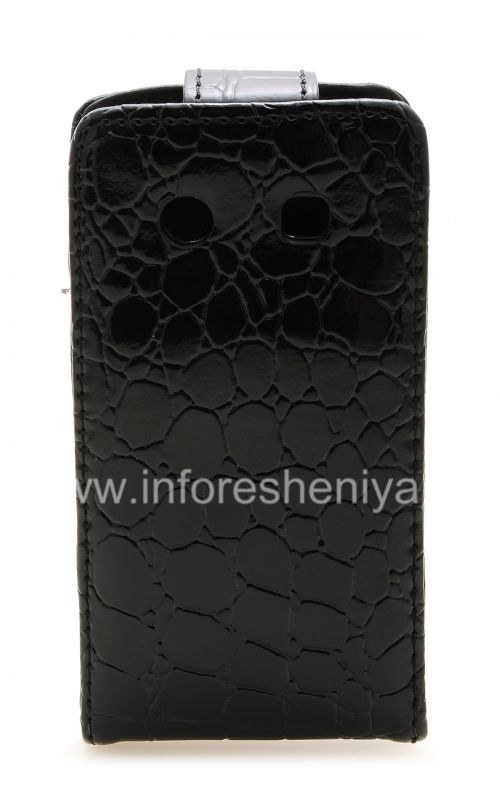 Photogallery for Housse en cuir avec couvercle à ouverture verticale pour BlackBerry 9850/9860 Torch, Black &quot;Crocodile&quot; product