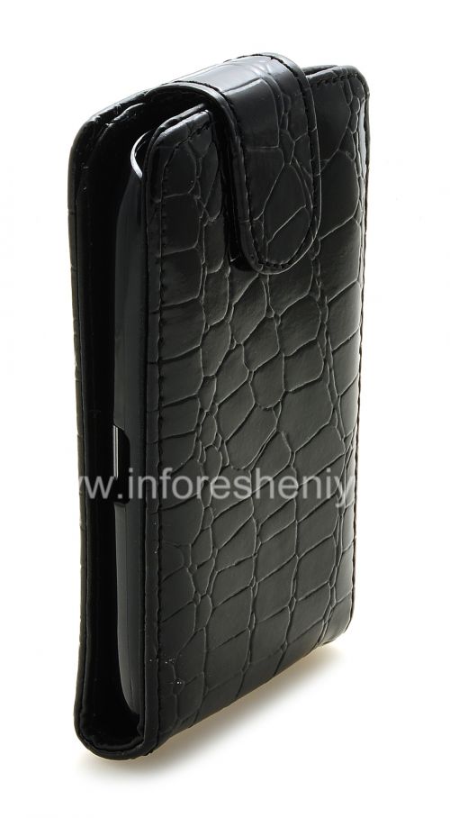 Photogallery for Housse en cuir avec couvercle à ouverture verticale pour BlackBerry 9850/9860 Torch, Black &quot;Crocodile&quot; product
