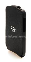 Photo 6 — El caso de cuero original con apertura vertical cubierta del tirón del cuero Shell para BlackBerry Q10, Negro (Negro)