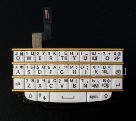 Exclusivo conjunto de oro de Rusia teclado a la placa para el BlackBerry Q10 (grabado), Blanca con espaciadores de oro (blanco / wOro)
